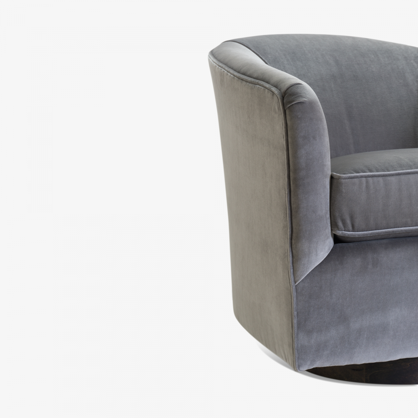 Swivel Tub Chairs in Fog Velvet & Walnut Bases, Pair