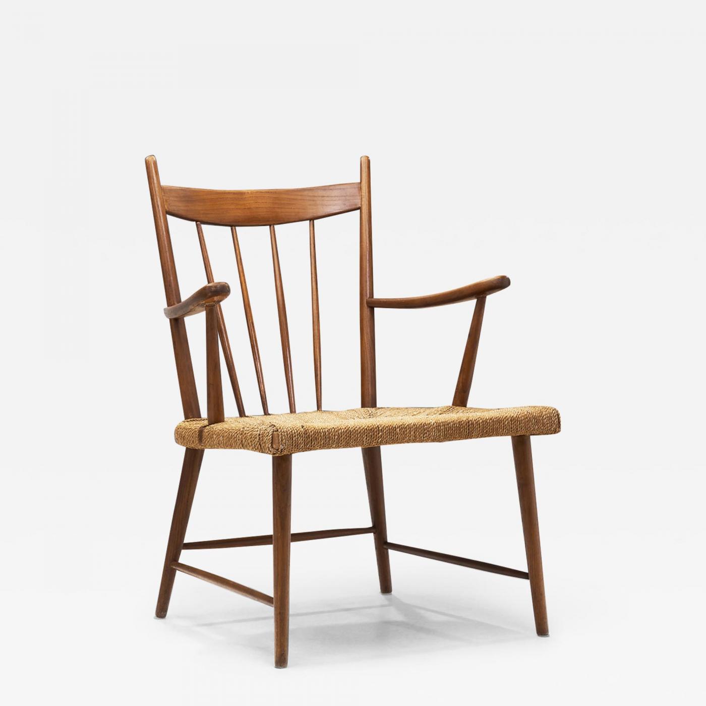 Teak Slatback Chair with Woven Danish Cord Seat, Denmark ca 1960s