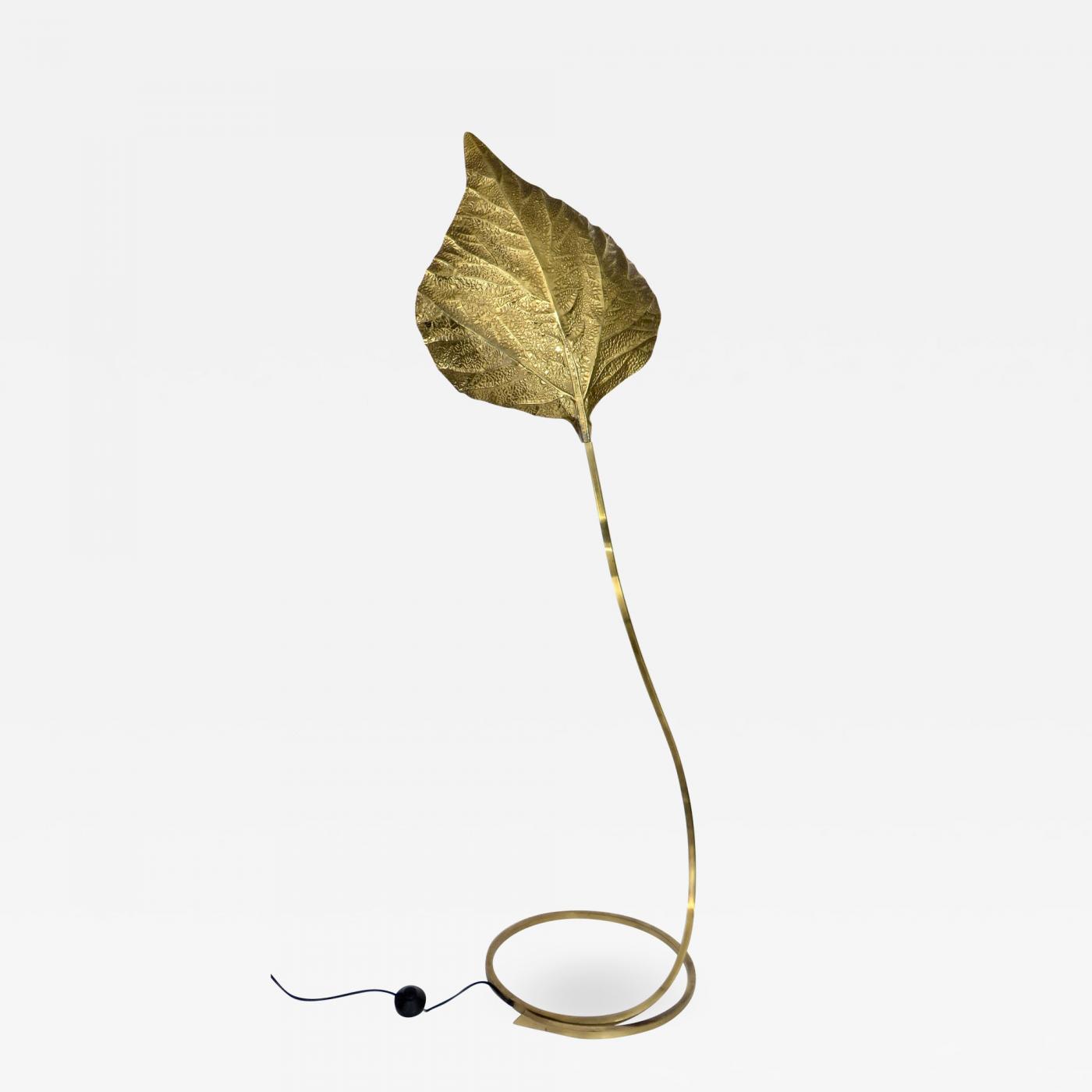 Tommaso Barbi Italian Brass Rhubarb Leaf Floor Lamp