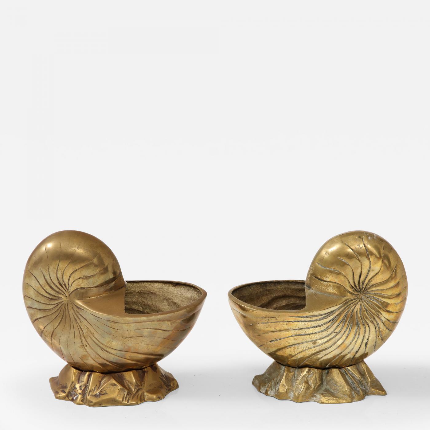 Tony Duquette - Pair Duquette Style Bronze Nautilus Cache Pots