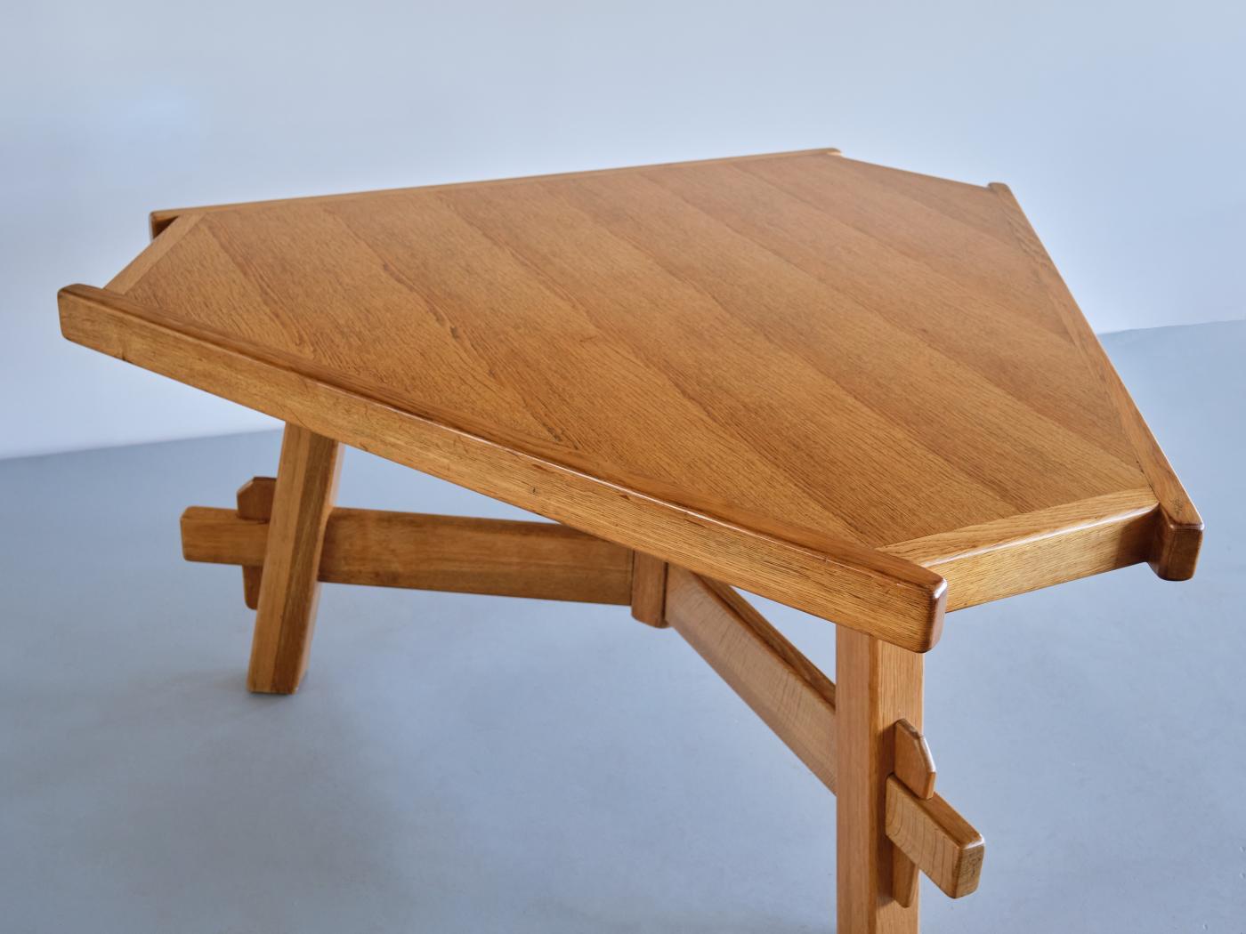 Triangular French Modern Dining Table in Solid Oak Wood, France, 1960s
