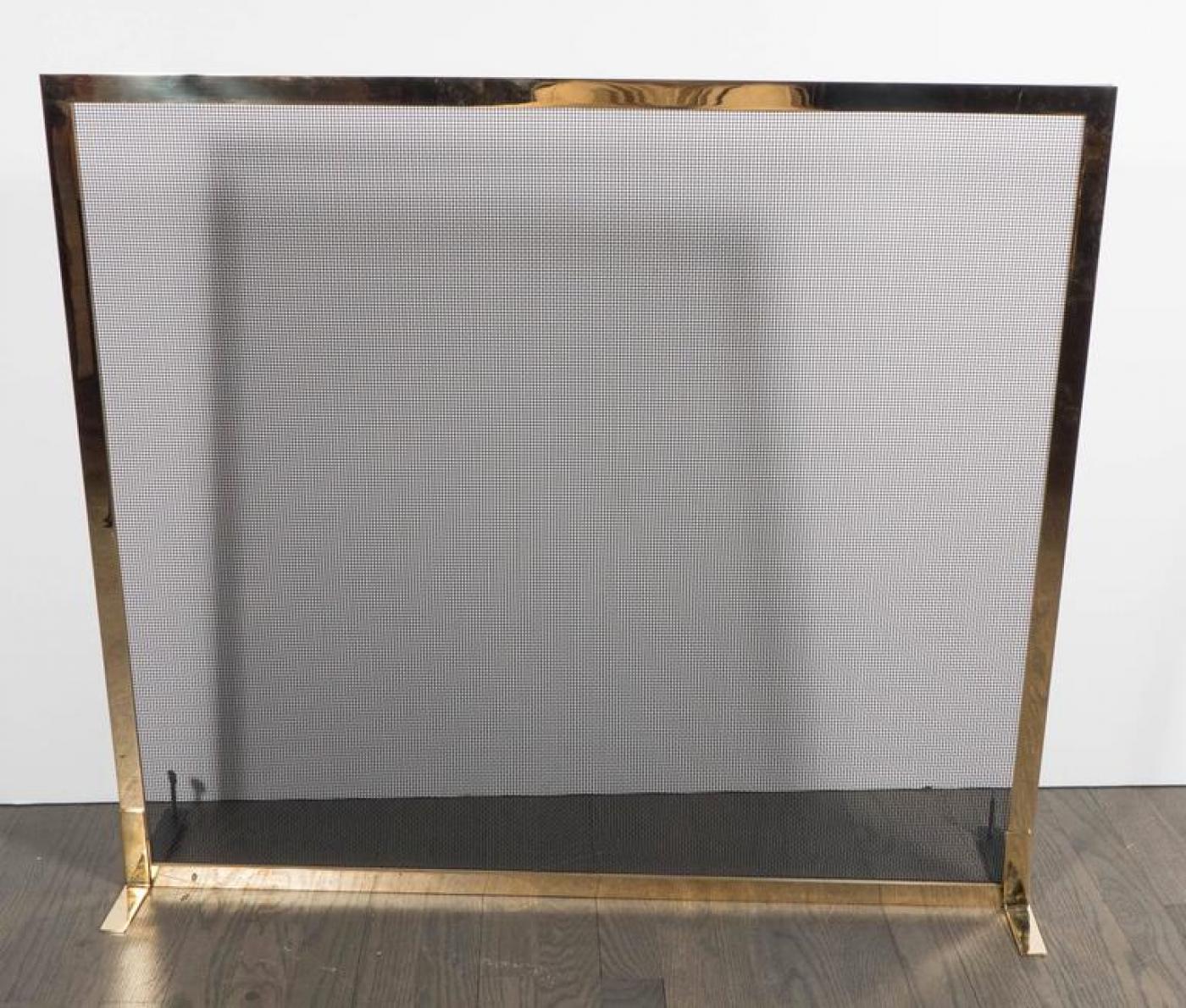 Ultra Chic Custom Minimalist Fire Screen Polished and Lacquered Brass