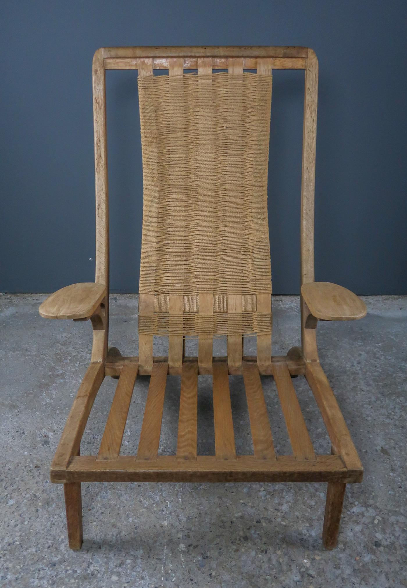 Unique Danish 1960s Armchair, Oakwood, Woven Papercord & Leather