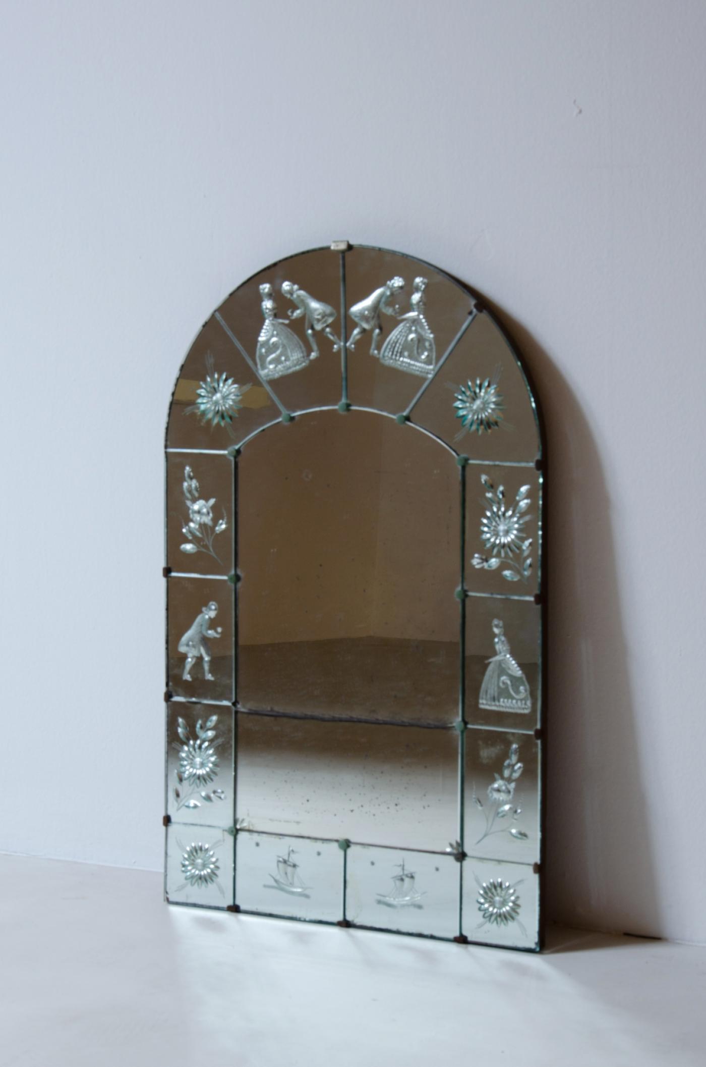 Unique mirror with engraved and silver mercury mirrors.