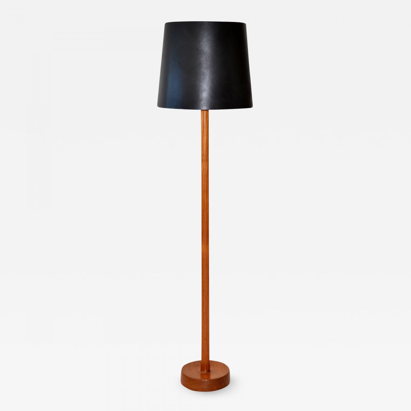 Floor Lamp In Teak Wood With Leather Shade By Uno Osten