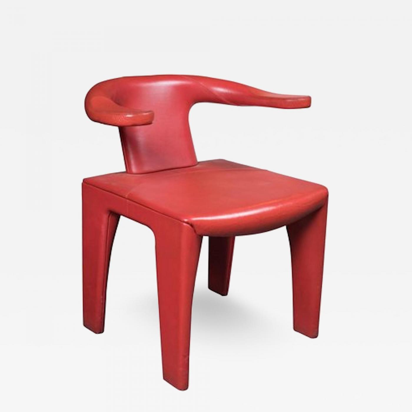 Unusual Modernist Red Leather "Horse Shoe" Chair