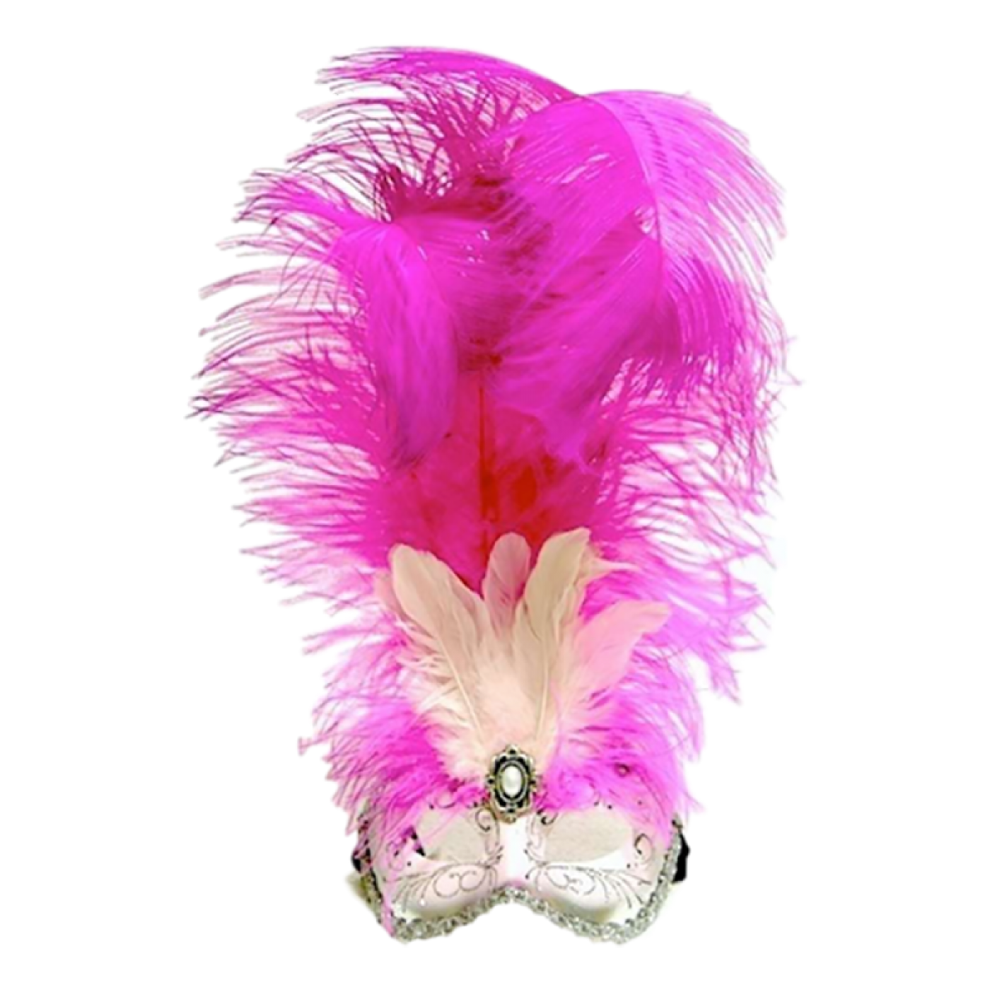 Venetian Handmade Fuchsia Feathered Mask