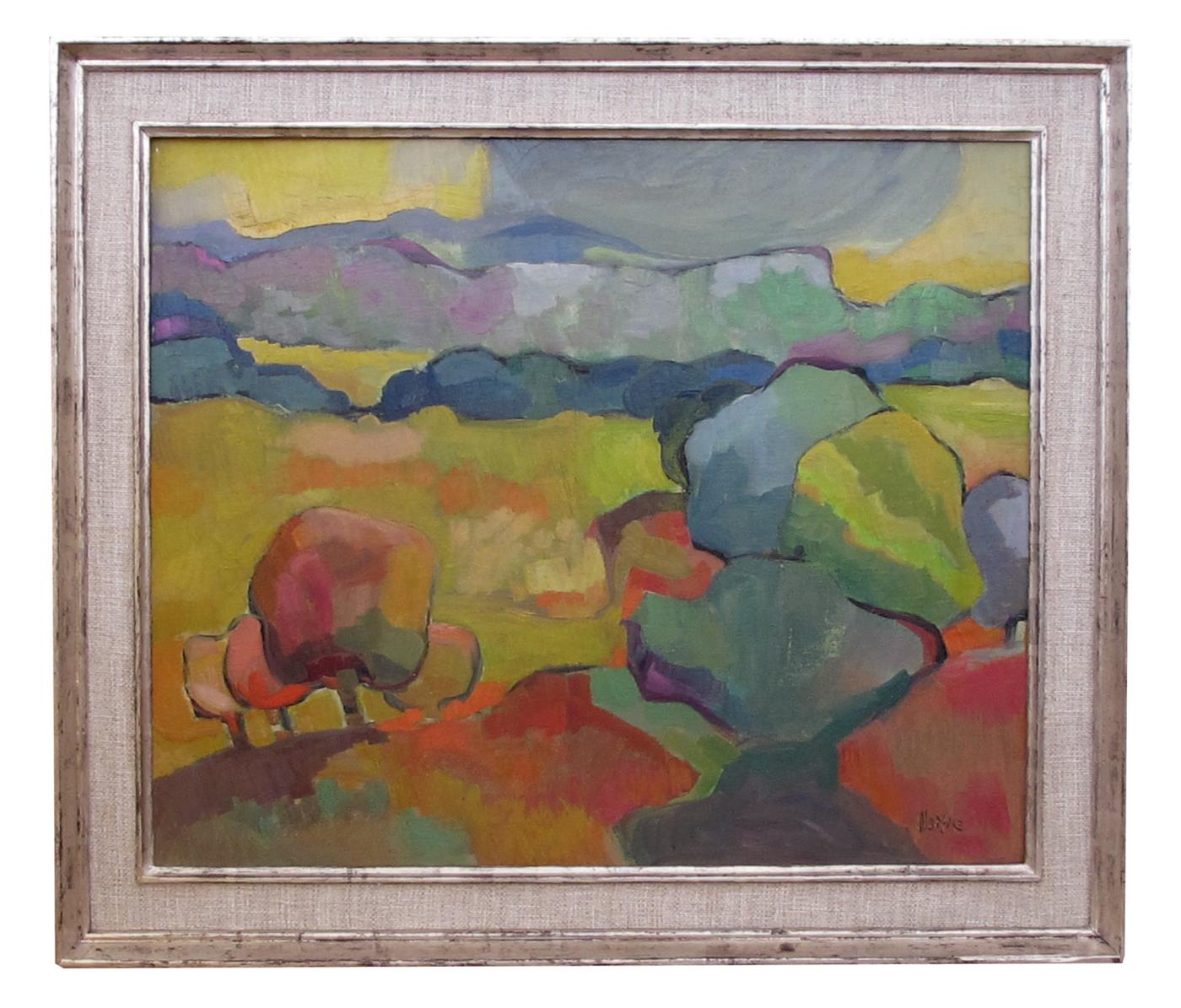 Vibrant American Mid-Century Abstract Landscape Painting; Signed 'Marse'