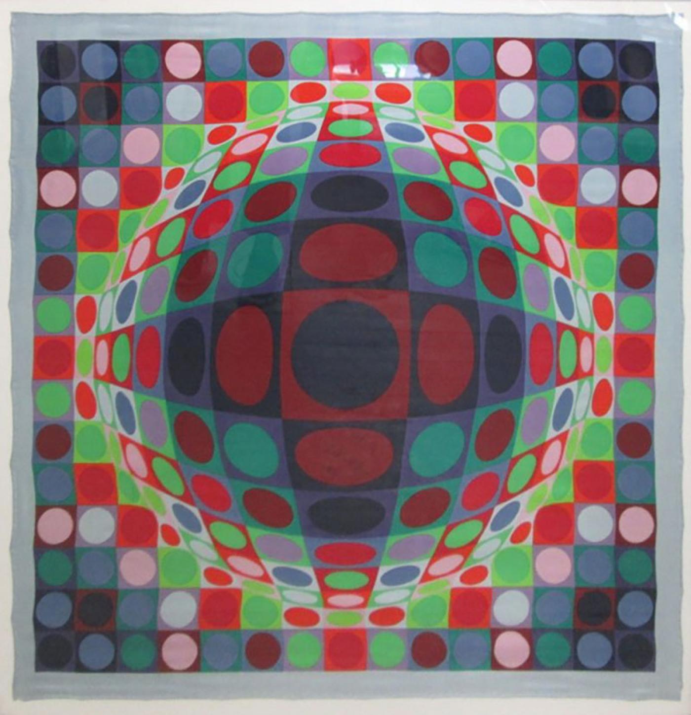 Victor Vasarely - Signed, Victor Vasarely 1969 Op Art Silk Scarf  Screen-Print