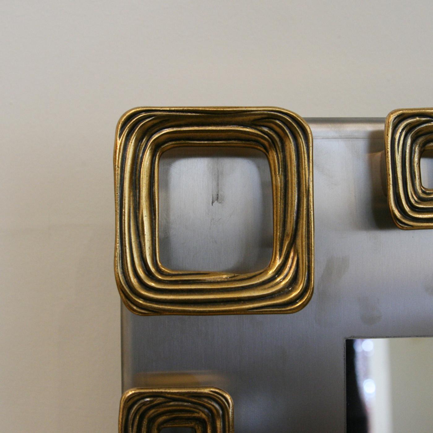 Vintage Cast Brass And Steel Frame Mirror