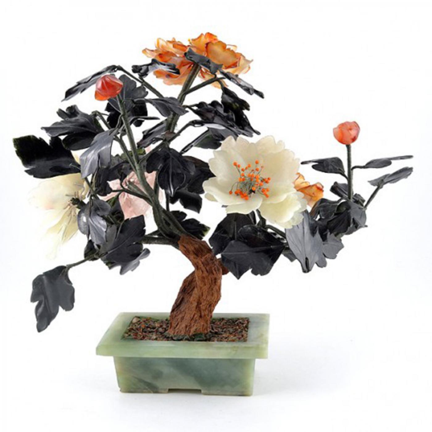 Vintage Chinese Bonsai Jade Tree Planter, Semi Precious