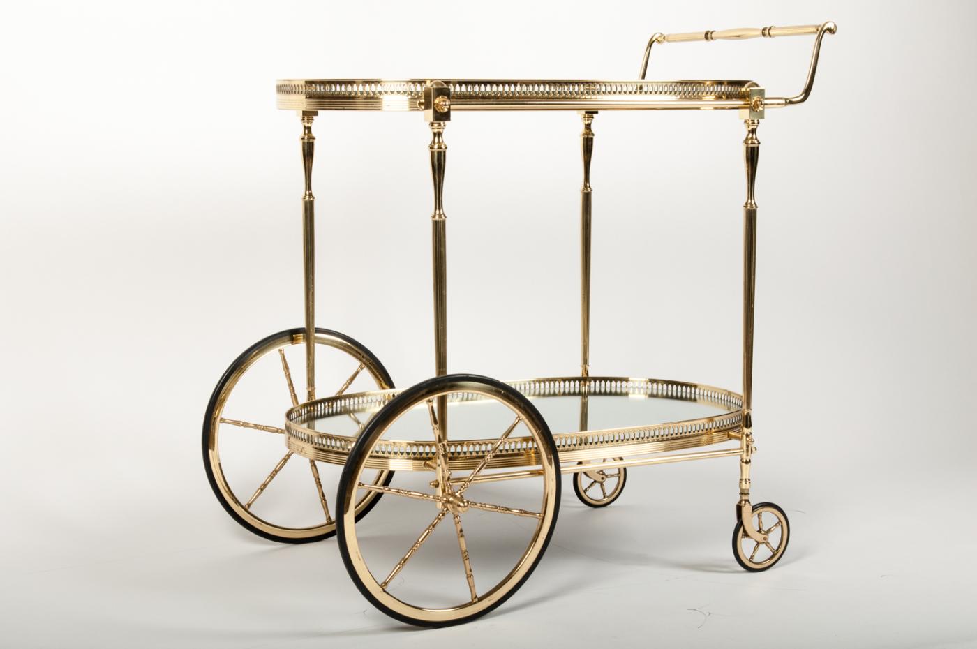 Vintage French Solid Brass Bar Cart