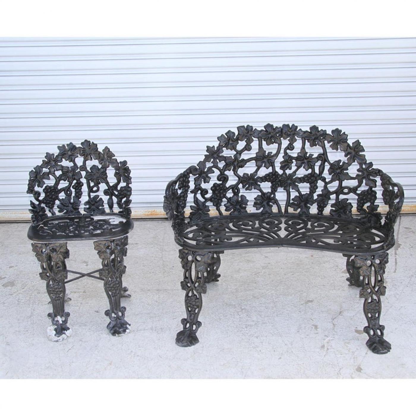 Vintage Garden Cast Iron Settee and Chair