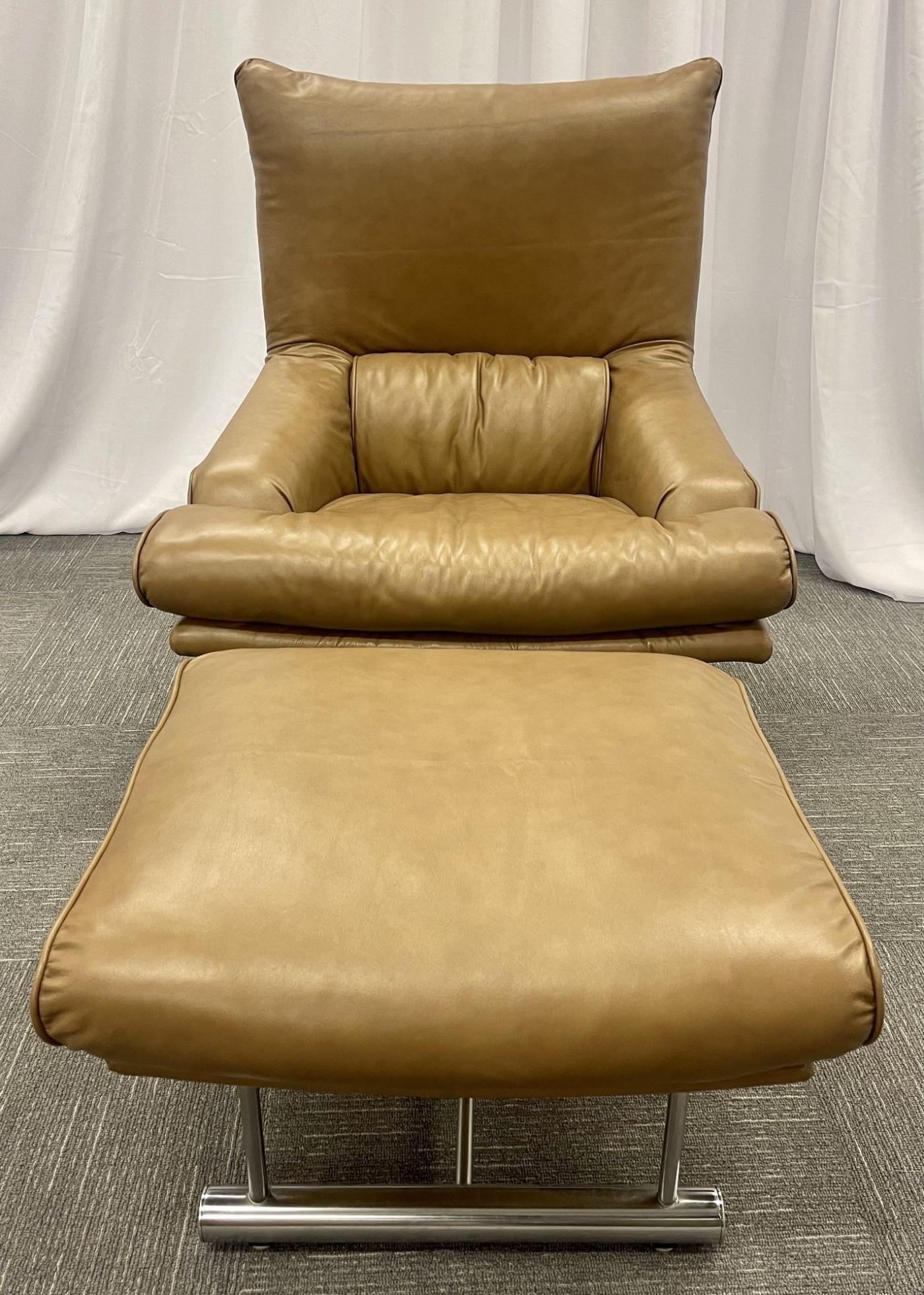 Percival Lafer Vintage Leather Swivel, Lounge Chair With Ottoman