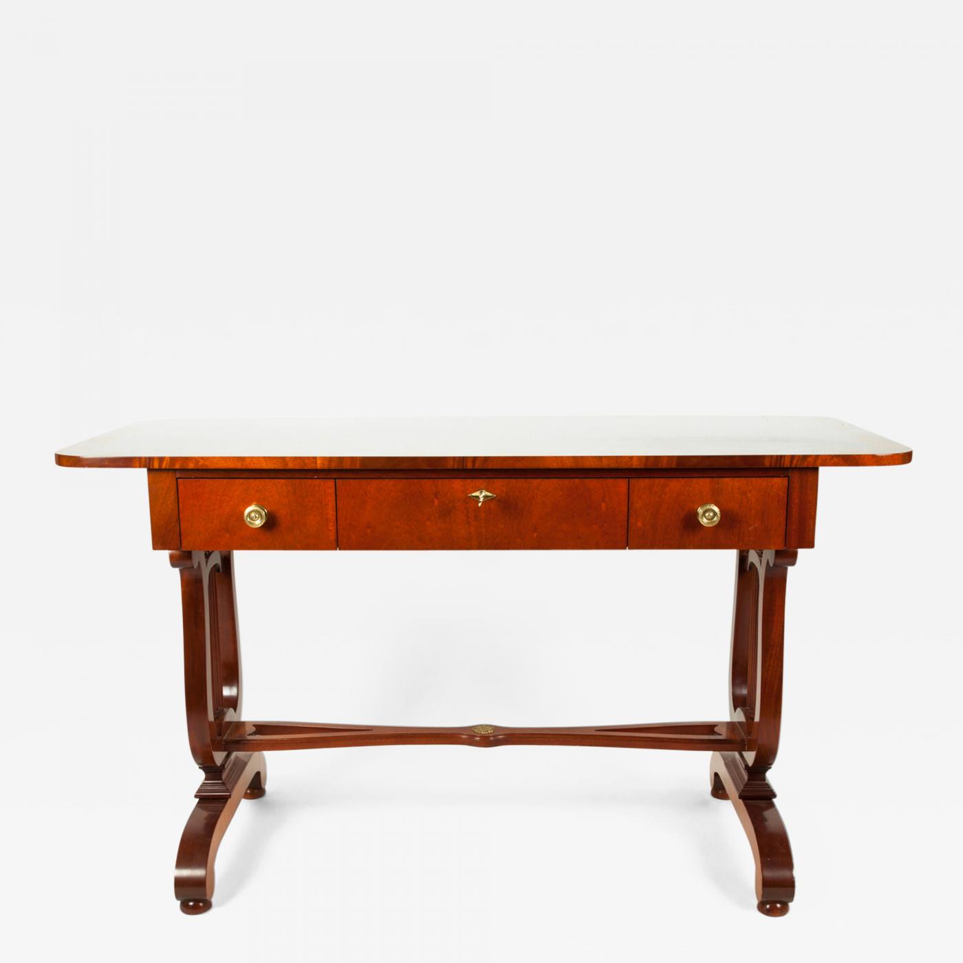 Vintage Mahogany Burl Wood Writing Desk Or Console Table