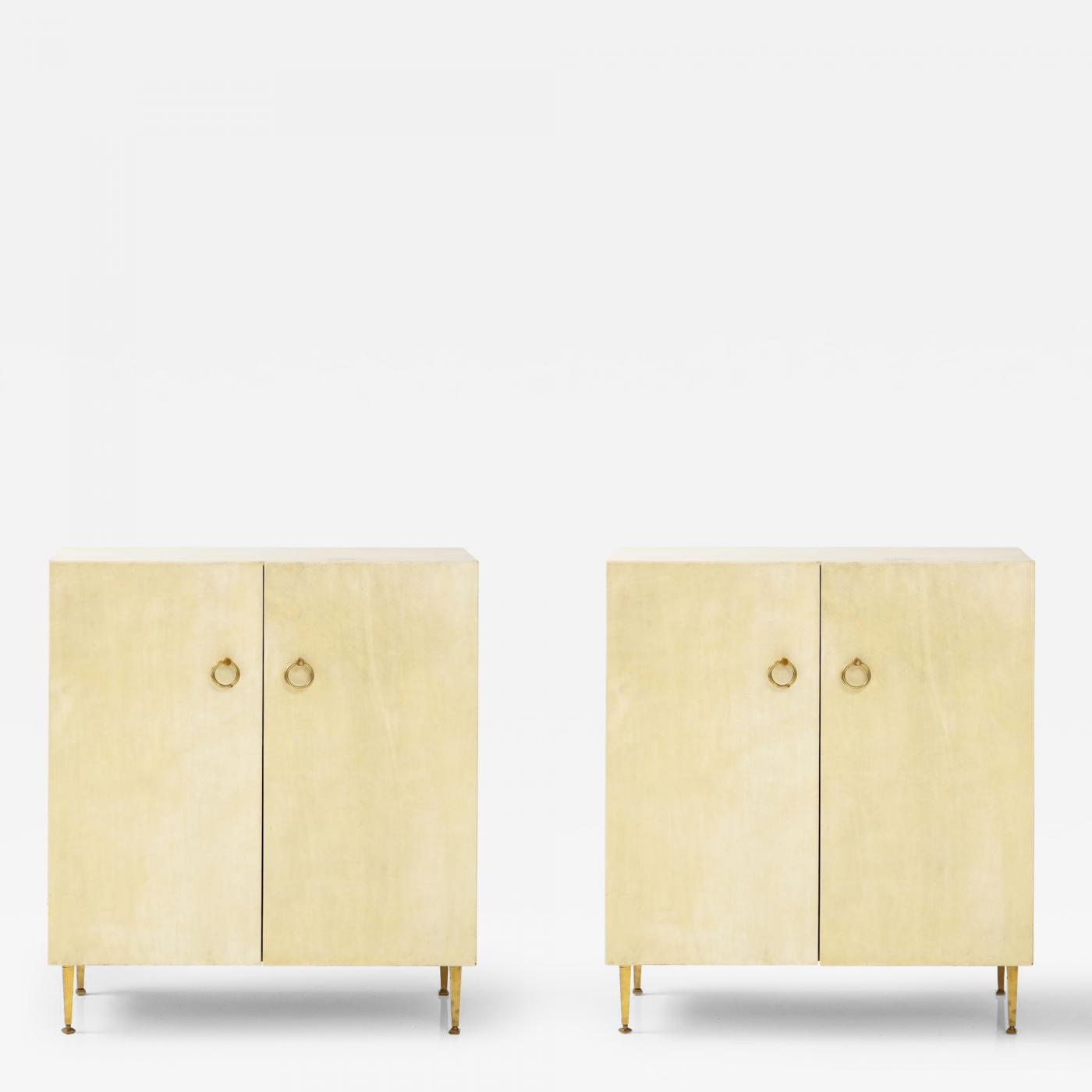 Pair of Two Door Parchment Cabinets in the Manner of Samuel Marx