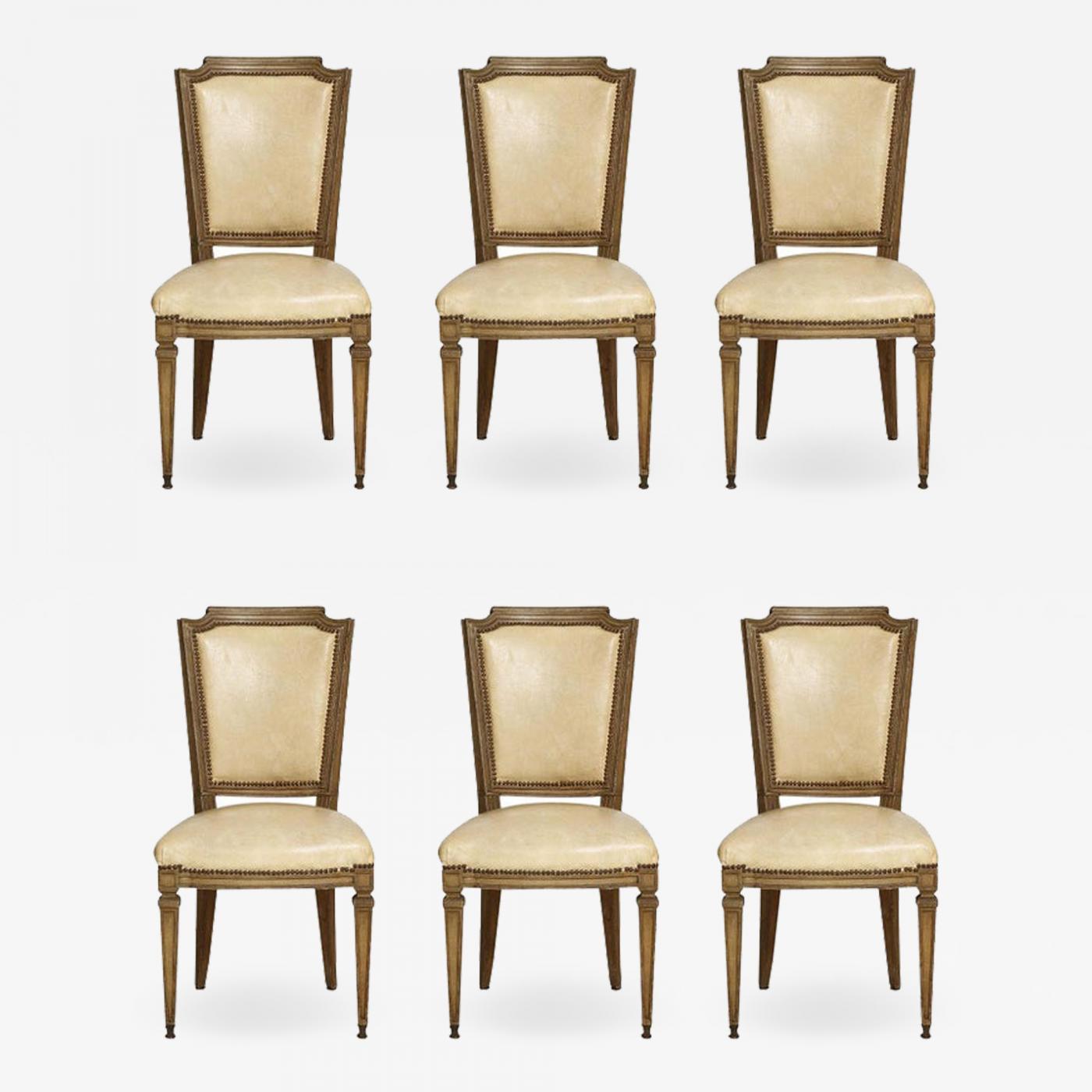 Set of Six 19th Century French Louis XVI Carved Dining Chairs with