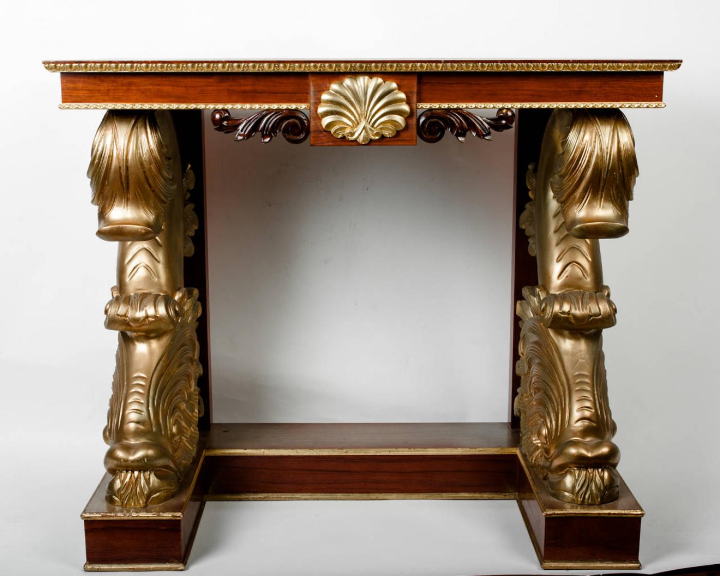 Vintage Mahogany Wood Console / Vanity Table with Marble Top