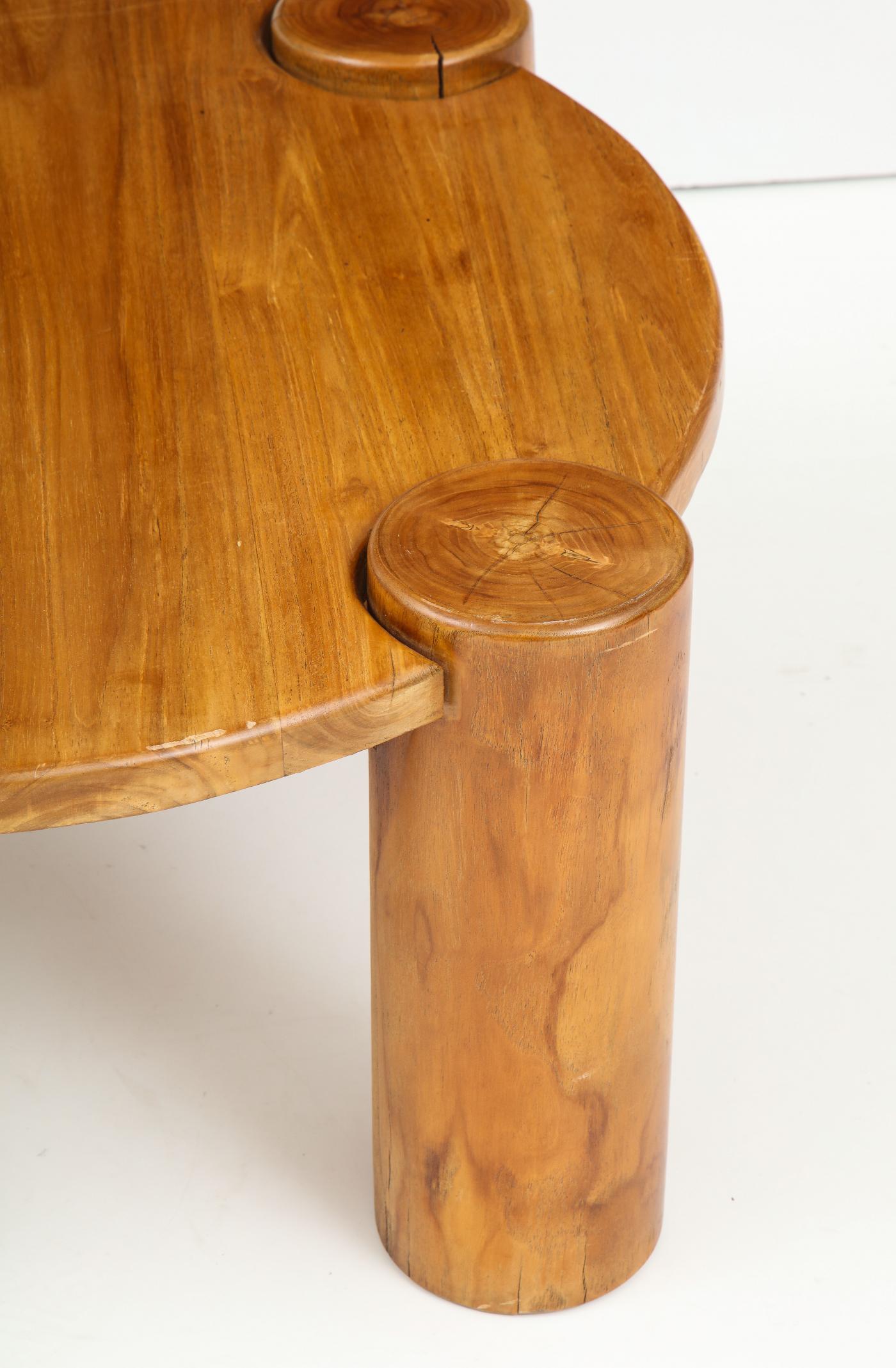 Vintage Wood Table with Cylindrical Legs, France, c 1950s.