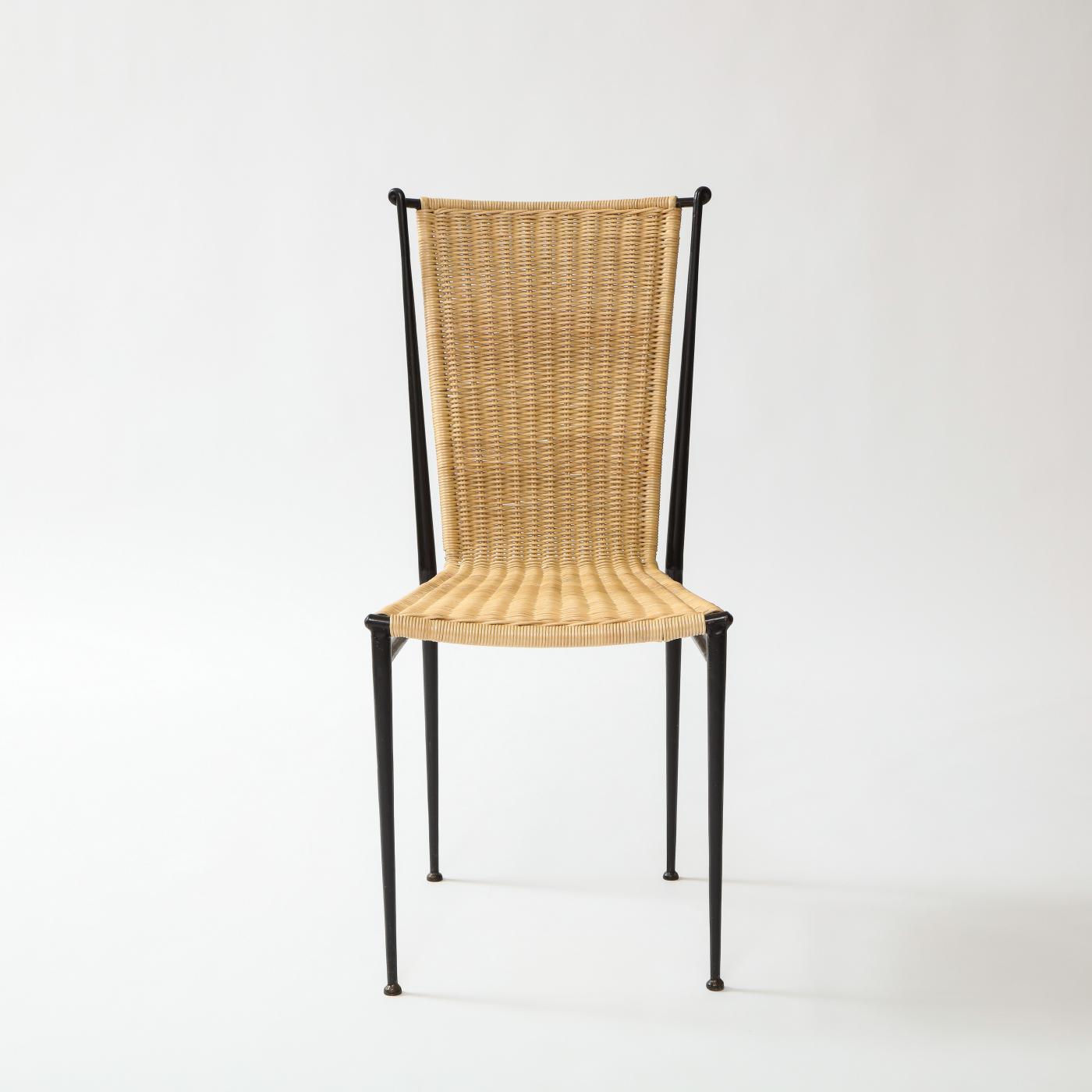 WROUGHT IRON & WICKER SIDE CHAIRS