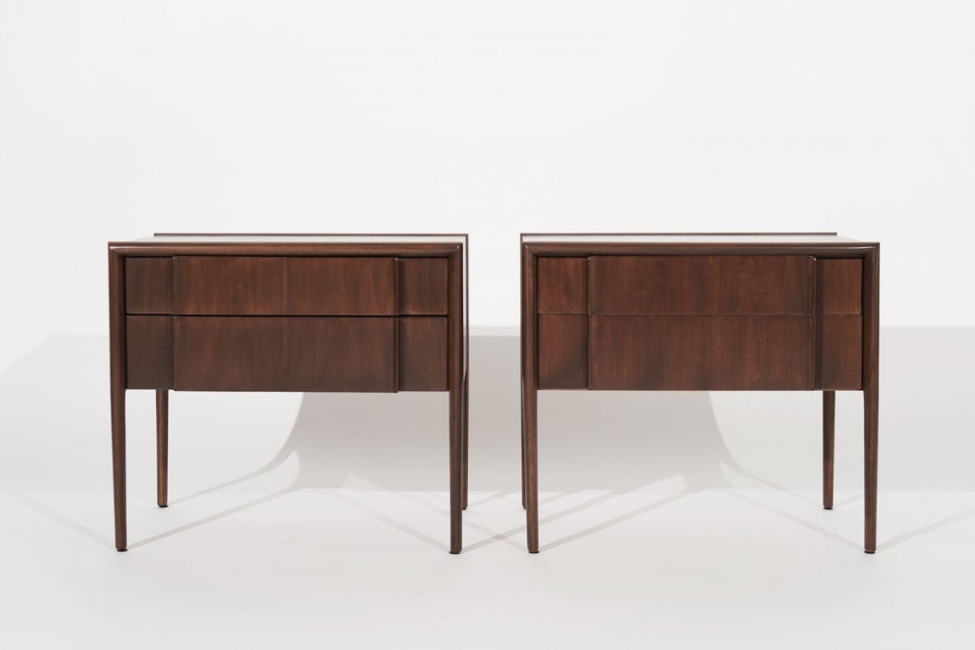 Drexel (Drexel Heritage Furniture) Walnut Bedside Tables by Drexel, C