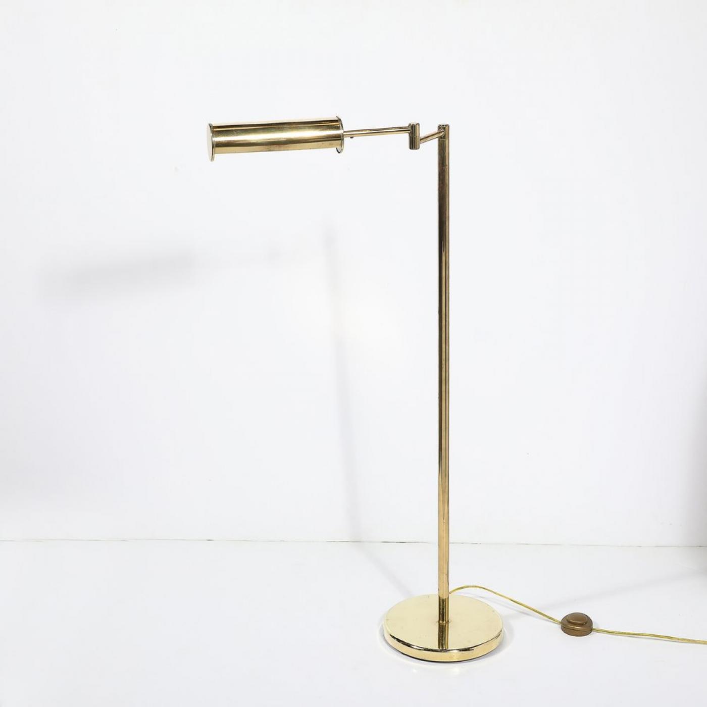 Walter Von Nessen - Mid-Century Modernist Articulating Brass Floor Lamp ...