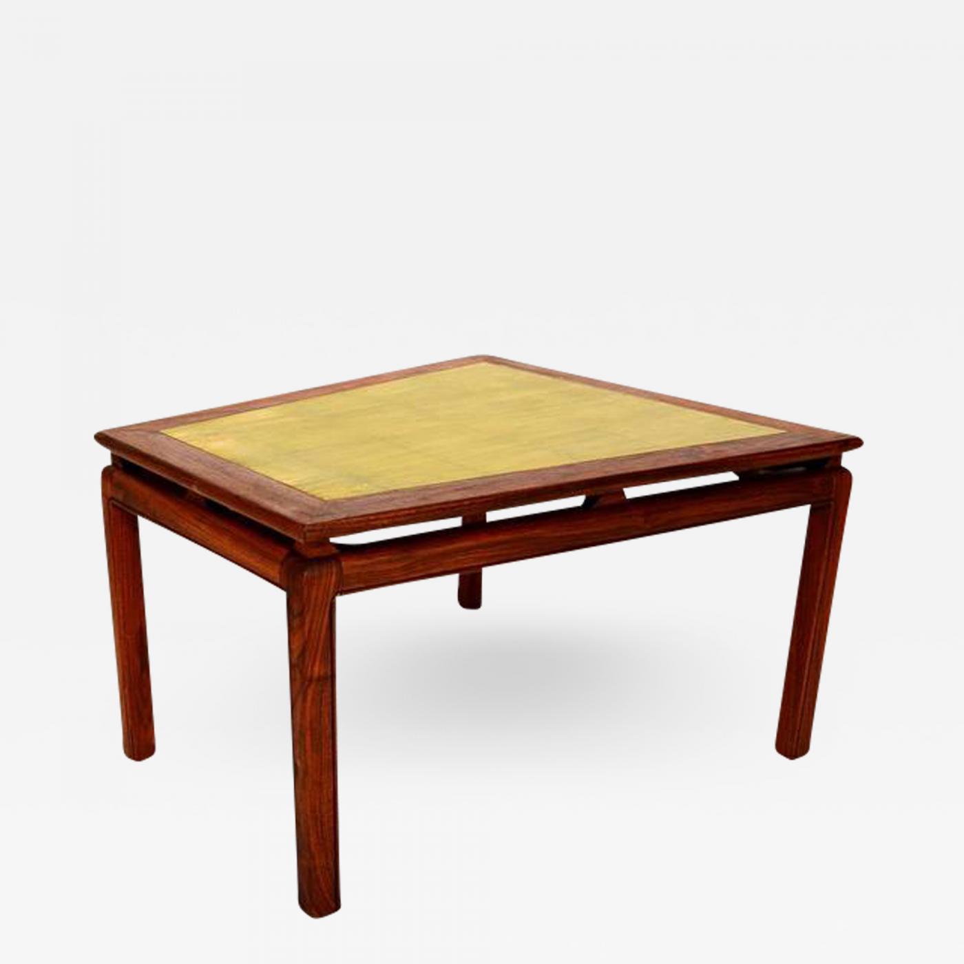 Mid Century Modern Wedge Side Table In Walnut And Gold Leaf Top