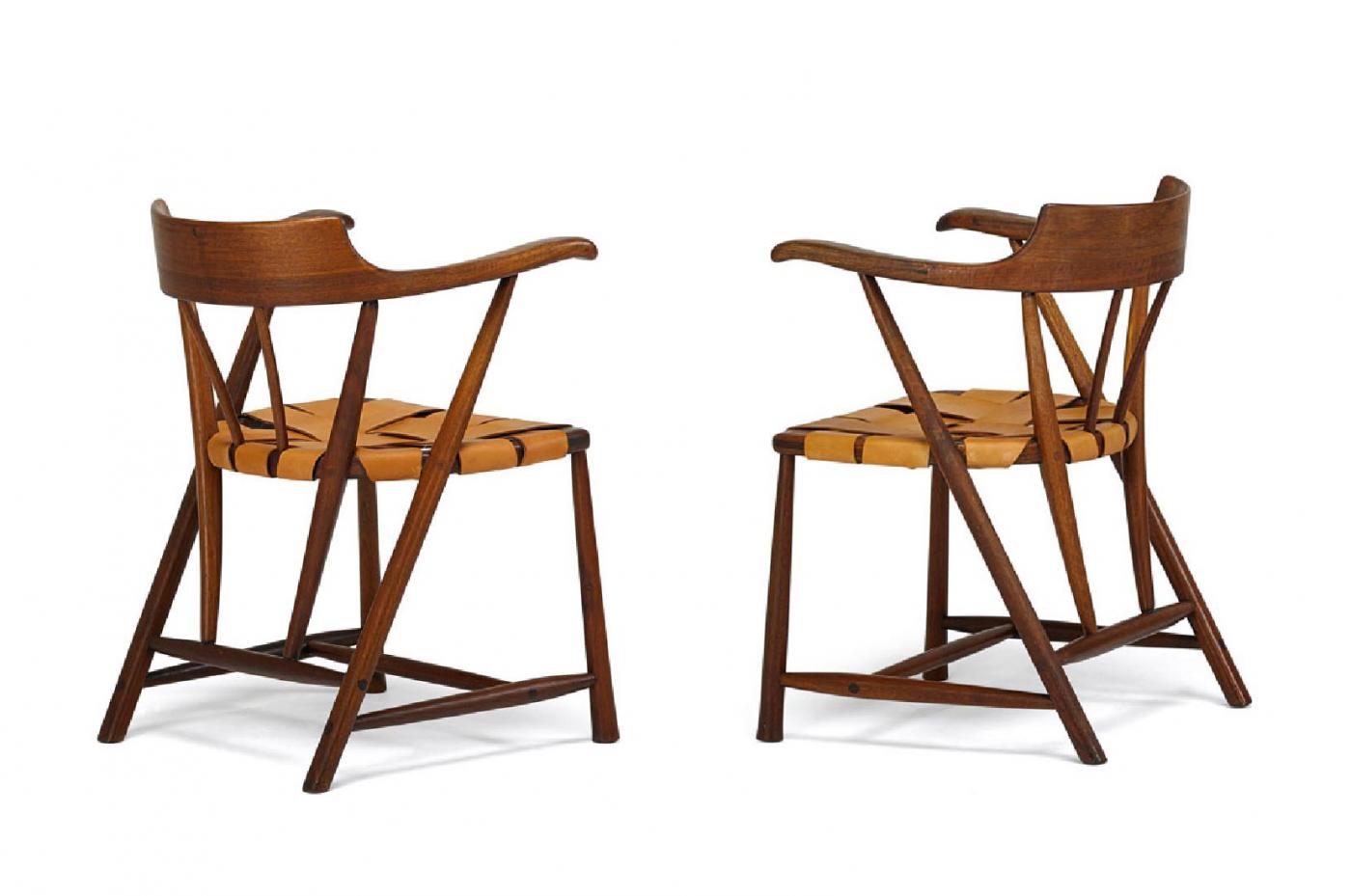 Wharton Esherick Rare Pair of Walnut Captain Chair by Wharton Esherick