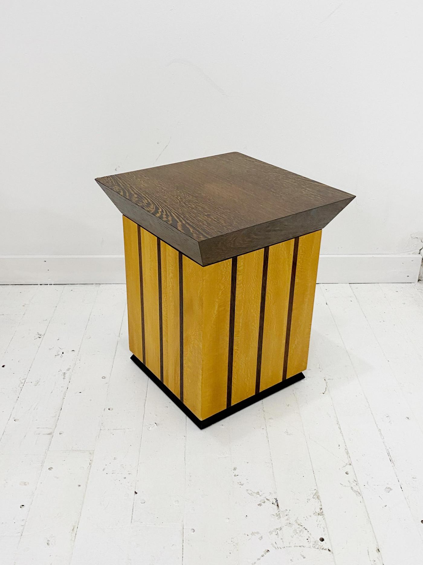 Wood Inlay Pedestal Side Table