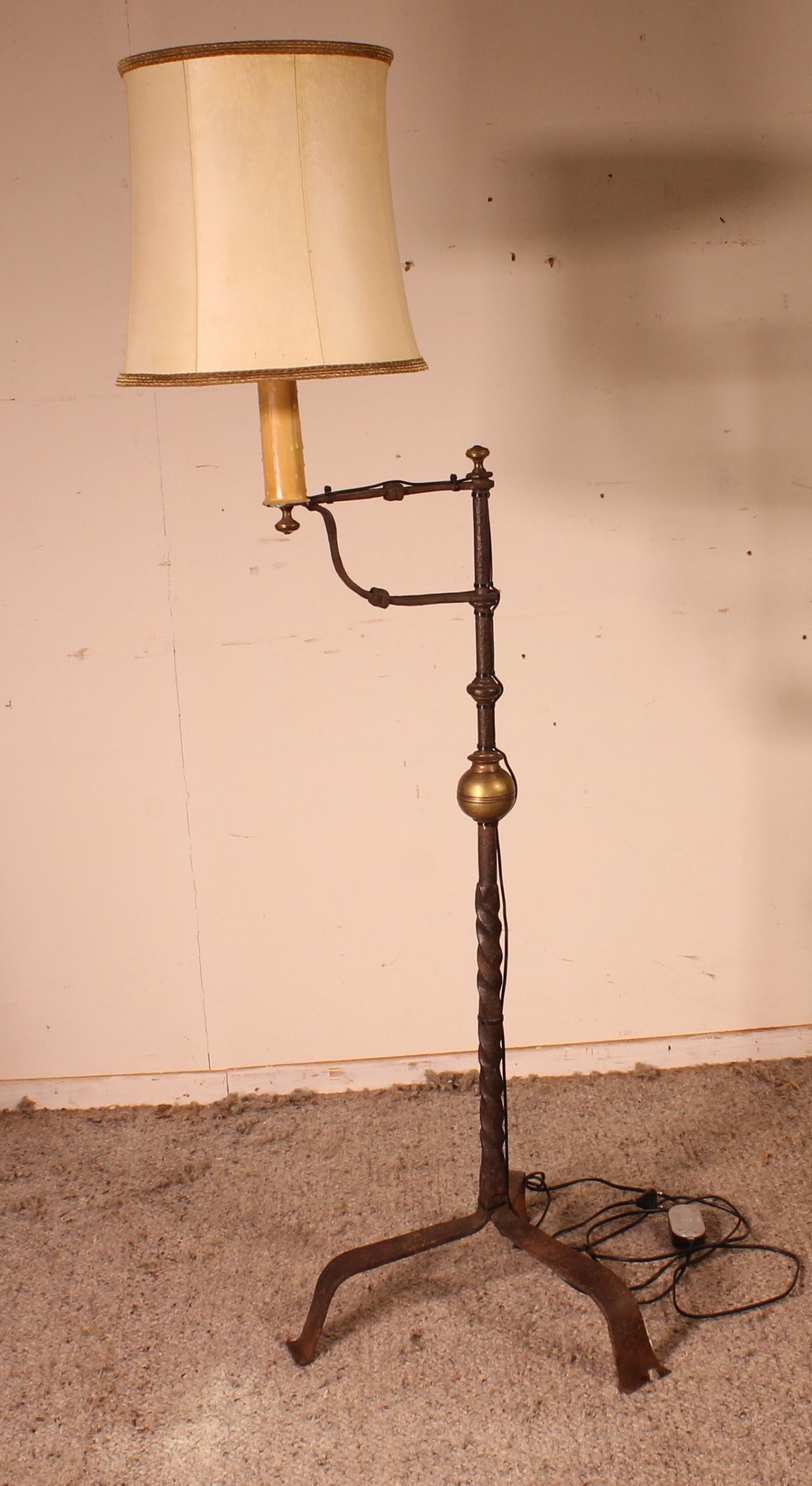 Wrought Iron Candle Holder With Goatskin Lampshade