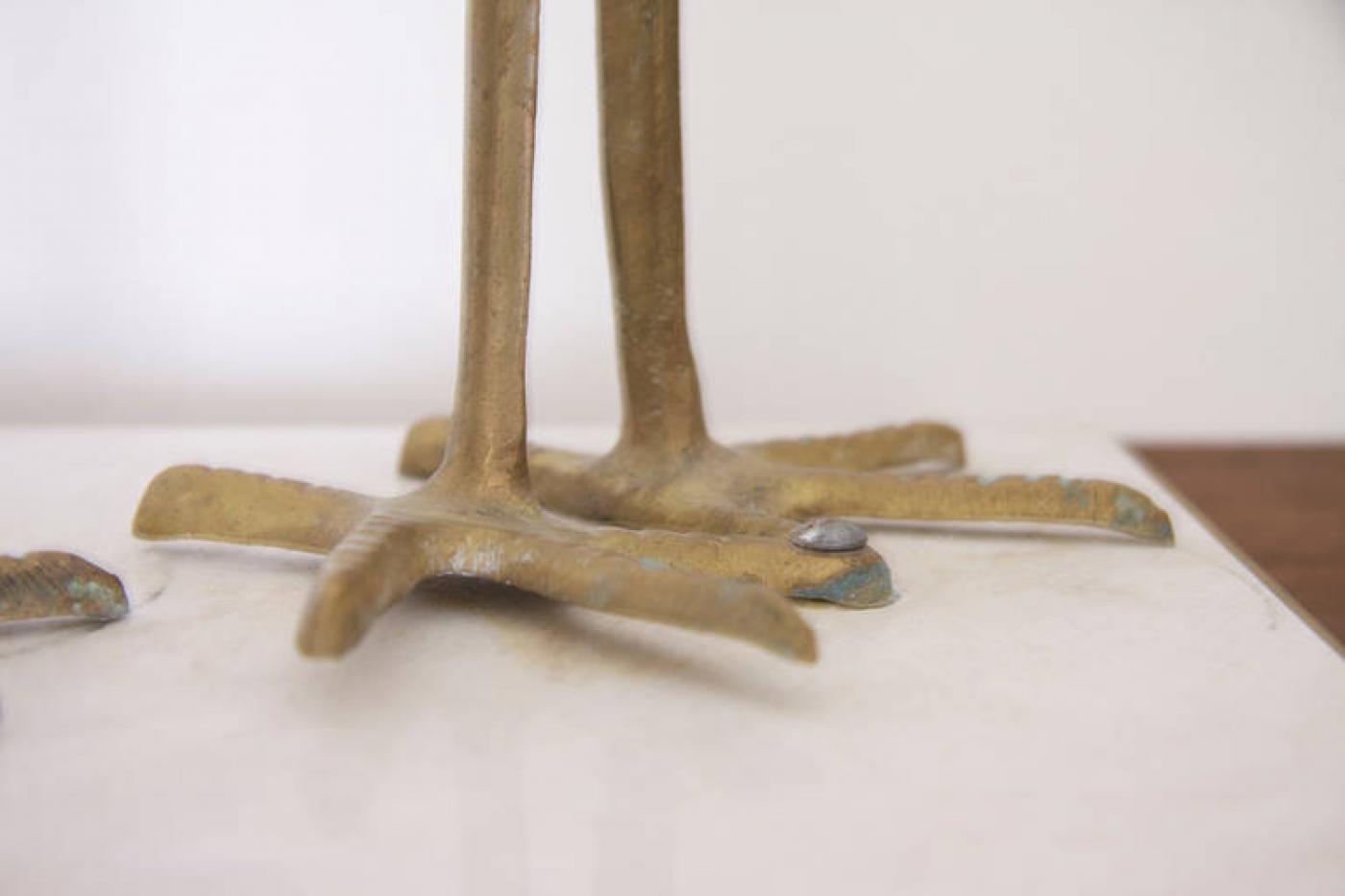XL Large Pair of Hollywood Regency Brass Cranes on Marble Base