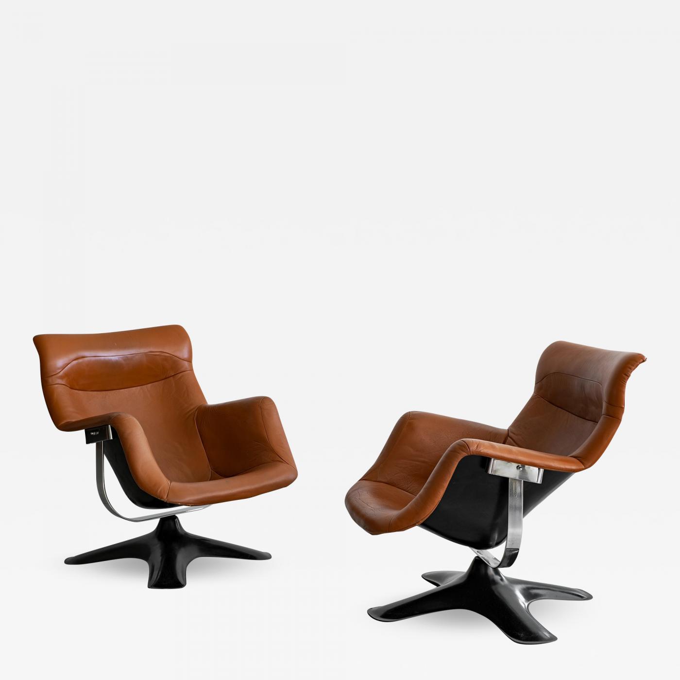 Yrjo Kukkapuro Pair Of Leather Swivel Chairs By Yrjo